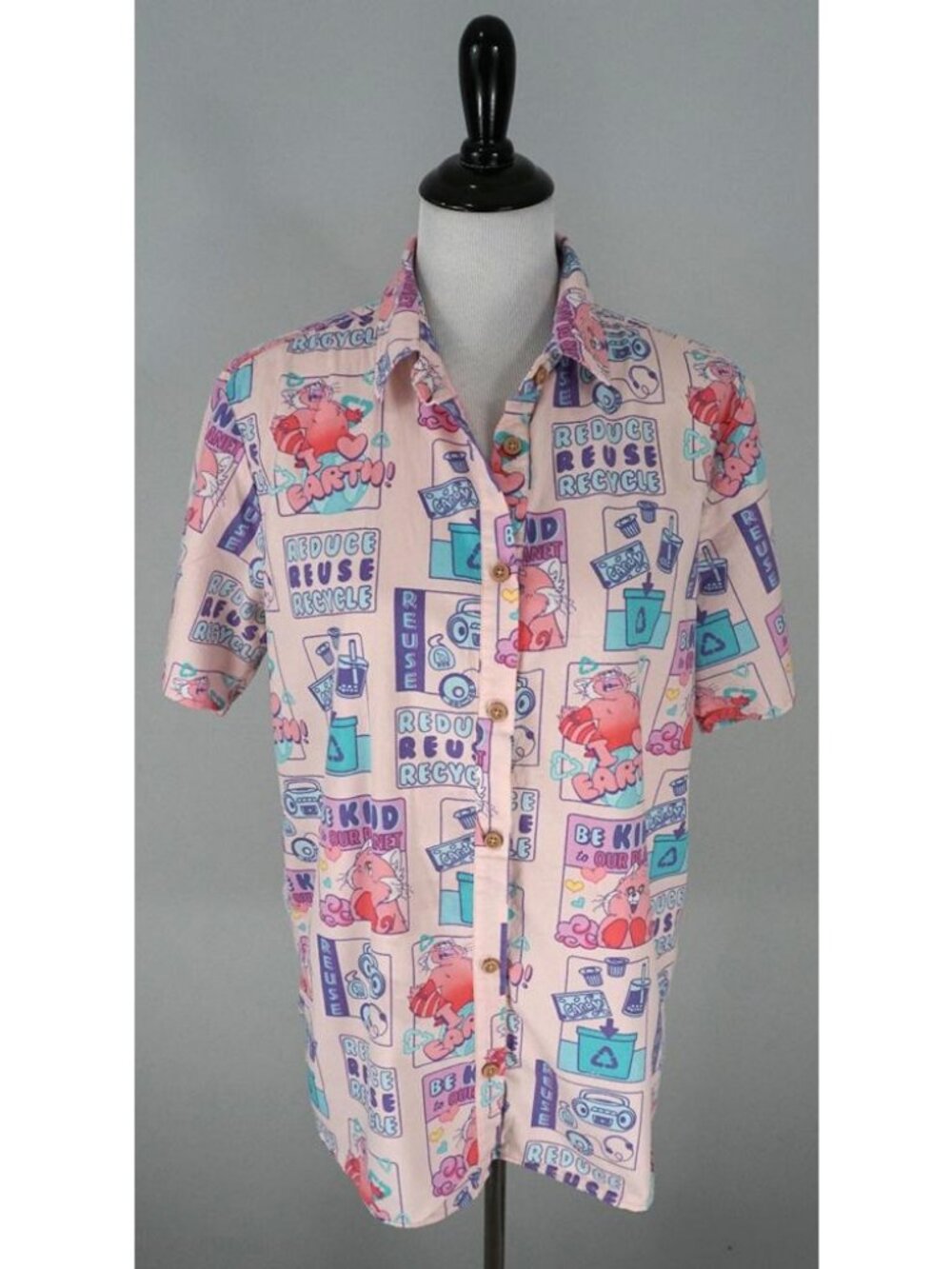 Disney Pixar Turning Red Movie Allover Print Earth Day Button Up Size M